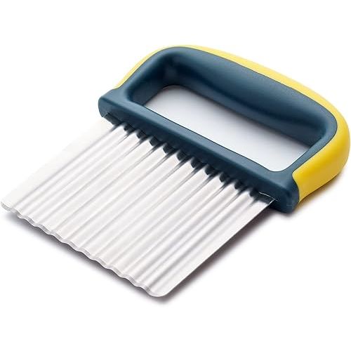 Crinkle Cutter Knife, Potatoes Crinkle Fry Cut and Vegetable Cutter for Veggies, Stainless Steel Carrot Slicer（Yellow）