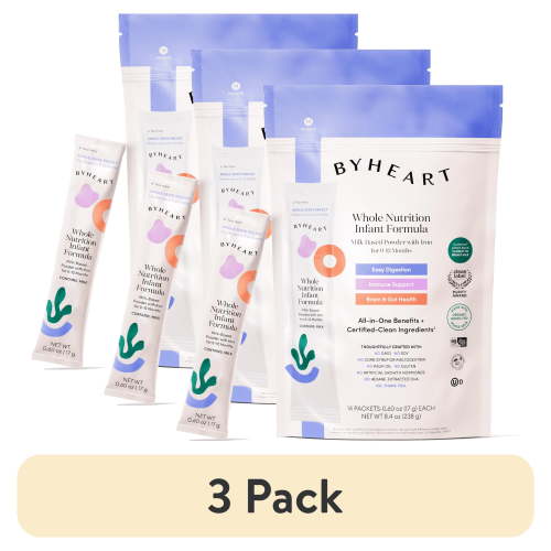 (3 pack) ByHeart Whole Nutrition Anywhere Pack™ Infant Formula Powder, Made with Organic Whole Milk, 14 Count