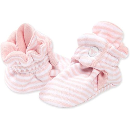 Burt's Bees Baby Unisex Baby Booties, Organic Cotton Adjustable Infant Shoes - 3-6 Months - Blossom Stripe