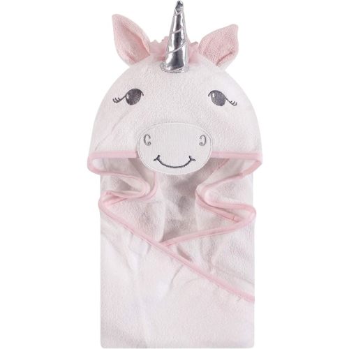 Hudson Baby Unisex Baby Cotton Animal Face Hooded Towel, White Unicorn, One Size