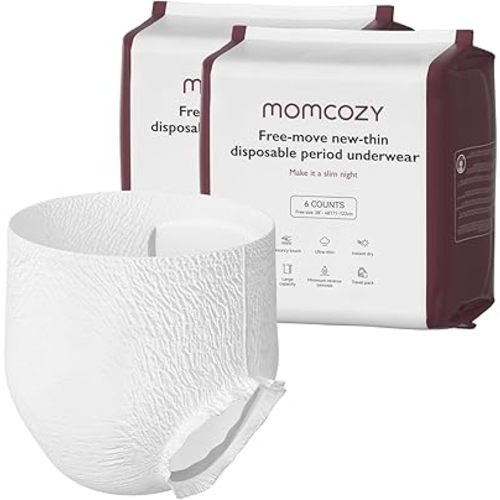 Momcozy Postpartum Disposable Underwear, 12 PCS No Leak New-Thin Built-in Pad Self-Absorbent Free-Move Period Underpants for Women Mothers Moms Labor Delivery Care White
