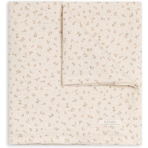 Colored Organics Kendi Baby Organic Cotton Swaddle - Infant Receiving Blanket - Camellia Floral/Shell + Fern Muslin