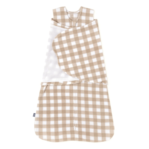 Tan Gingham Micro-Fleece Swaddle Newborn | HALO