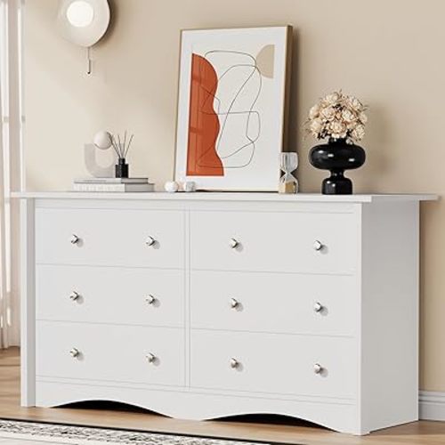 YESHOMY White Dresser for Bedroom, 47.2" 6-Drawer Modern Wooden Chest