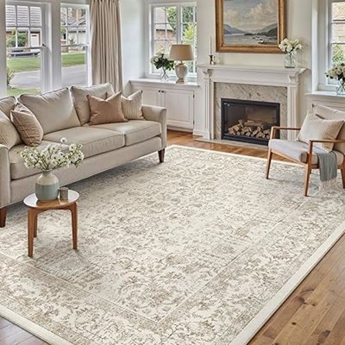 Light Brown Area Rug 5x7 Machine Washable Vintage Living Room Distressed Non Slip Carpet Traditional Indoor Bedroom Retro Floral Accent Throw Large Rug Office Kitchen Bathroom Dining Room