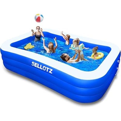 SELLOTZ Inflatable Pool for Kids and Adults, 120" X 72" X 22" Oversized Thickened Family Swimming Pool for Toddlers, Outdoor, Garden, Backyard, Summer Water Party