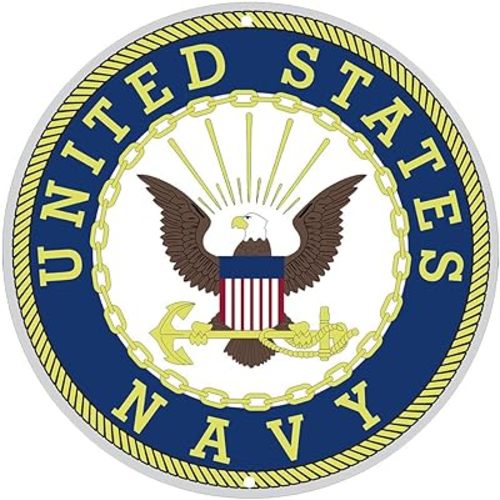 United States Navy Logo Metal Sign Navy Wall Decor, 12 Inch Round Emblem, US Military Service Branch Wall Decor (White)