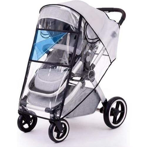 Universal Stroller Rain Cover, Rain Cover for Stroller with Clear Vision, Waterproof Baby Travel Weather Shield with Breathable Ventilation and Easy Access, Thick EVA & PVC Protect from Dust and Snow