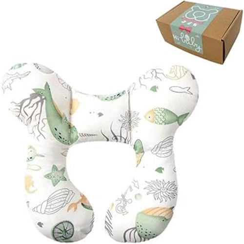 Baby Neck Pillows, Comfortable Baby Travel Head Neck Support Pillow for Car Seat Stroller Pushchair, Soft PP Cotton Travel Pillow for 0-2 Years Old Toddler Infant Newborn, Ocean