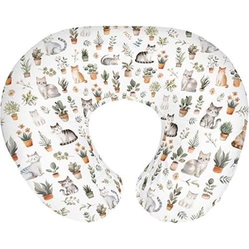 Watercolor Cats Tropical Houseplants Baby Nursing Pillow Covers for Boy Girl Boho Neutral Kittens Nursery Pillowcase for Breastfeeding Pillows Cat Lover Gift Soft Stretchy Slipcovers for Newborn