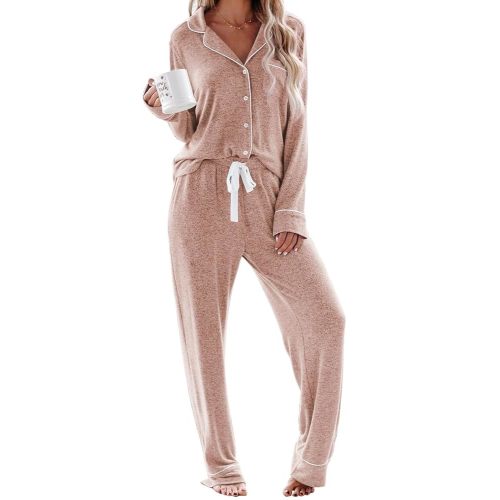 Aamikast Women's Pajama Sets Long Sleeve Button Down Sleepwear Nightwear Soft Pjs Lounge Sets