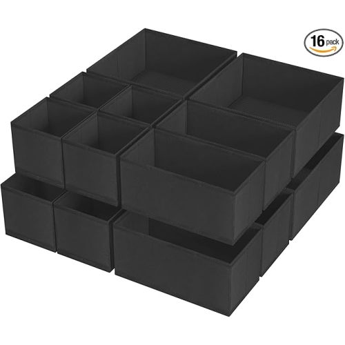 Criusia 16 Pack Underwear Drawer Organizer, Drawer Organizer Clothes, Foldable Cloth Storage Box Closet Dresser Drawer Divider Organizer for Clothes, Scarves (Black)