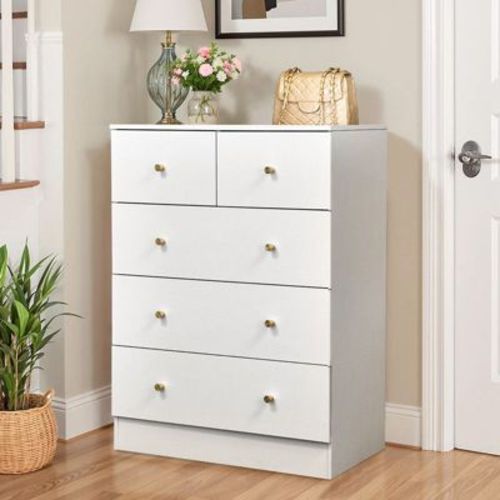 Karl Home 5-Drawer Dresser for Bedroom and Chest of Drawers with Sturdy Construction Wood Storage Organizer for Closet white