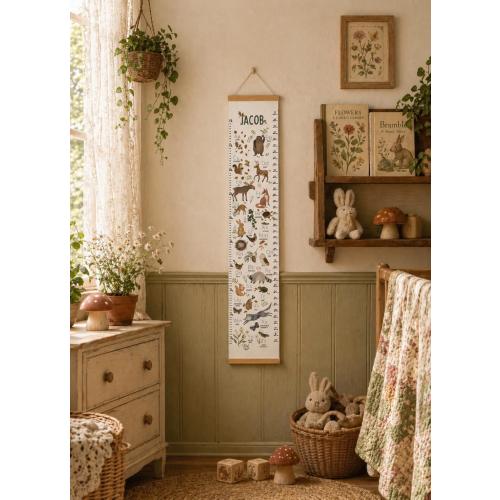 Woodland nursery decor, Animals Growth Chart. Personalised ABC toddler gift.