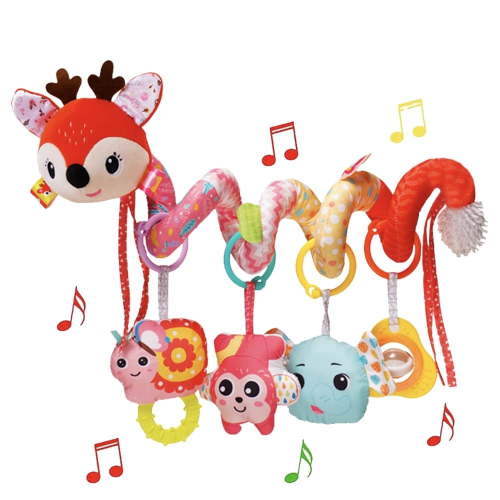 Cute Car Seat Toys for Babies 0-6 Months, Stroller Toys with Crinkle, Teether, Music Box, Rattle, BB Squeaker for 0 3 6 9 12 Months Babies Infant Boys Girls Gifts