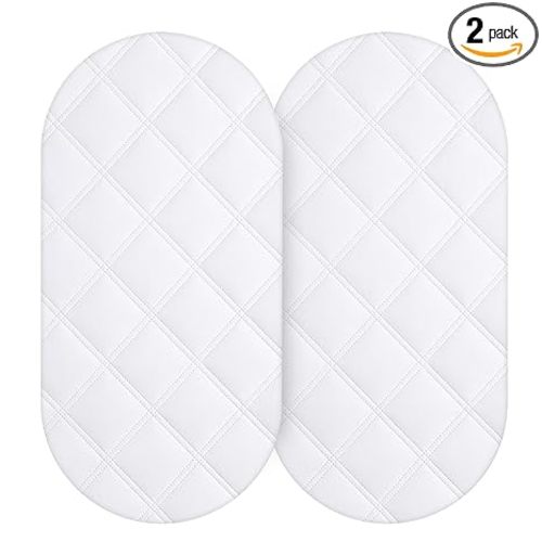 Yoofoss Waterproof Bassinet Mattress Pad Cover 2 Pack Fit for Hourglass/Oval Bassinet Mattress, Baby Bassinet Mattress Protector for Boys and Girls 32X16in White