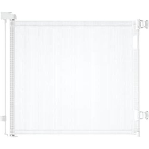 Retractable Baby Gate for Stairs – 33” Height, Expands up to 71” Width – Safety Gate for Infants, Toddlers, Dogs & Pets – Easy Install, Secure Closure, White Mesh Design for Indoor & Outdoor Use