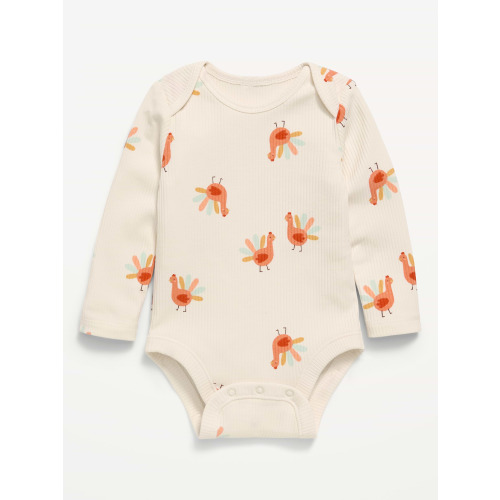 Printed Unisex Long-Sleeve Ribbed Bodysuit for Baby