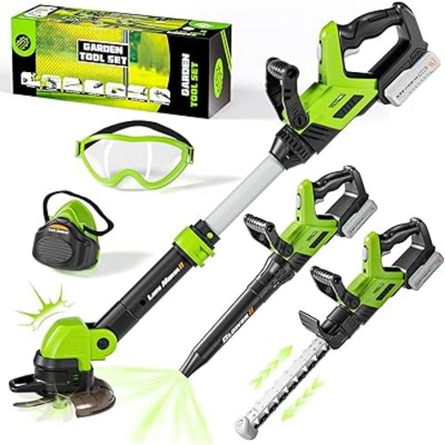 Kids Toy Tool Set, 3-IN-1 Power Garden Lawn Tools with Sounds & Lights, Volume, Toy Weed Wacker, Leaf Blower&Hedge Trimmer, Outdoor Play Toy Tools, Christmas Birthday Gifts for Boy Toys 3 4 5 6 7 8+