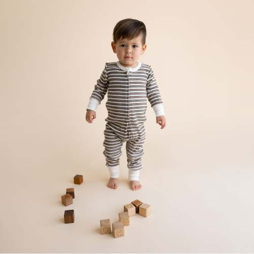 Organic 2-Way Zip Romper - Brown Stripe