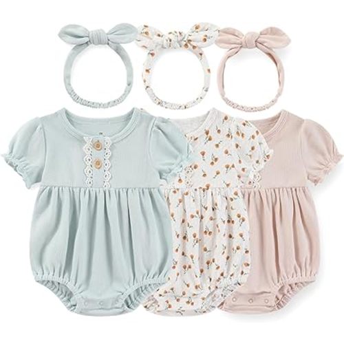 Conjunto de Ropa para Bebé Recién Nacida, Body de Manga Corta para Niña, 3 Piezas de Ropa Coordinada