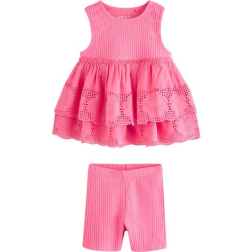 Kids' Frill Floral Eyelet Top & Shorts Set