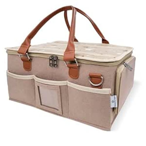 Baby Diaper Caddy Organizer with Lid, Multiple Compartments Baby Caddy, Waterproof Diaper Tote Bag for Infants, Travel Baby Bag for Must Haves, Baby Gift Basket for Newborn Essentials