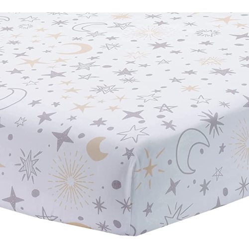 Lambs & Ivy Goodnight Moon 100% Cotton White Fitted Crib Sheet - Moon/Stars