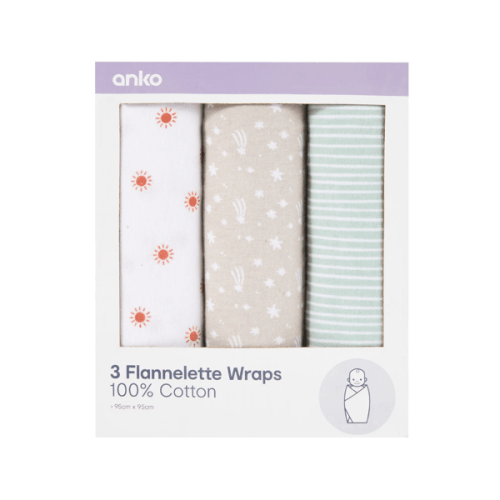 Target 3 Pack Cotton Flannelette Wraps- Stars