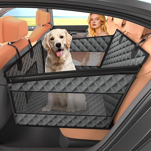 Dog Car Seat for Large Dogs, Back Seat Extender for Dogs, Foldable Pet Car Seat with Waterproof Oxford Fabric and Non-Slip Bottom, All-Around Protection and Strong Support, Grey