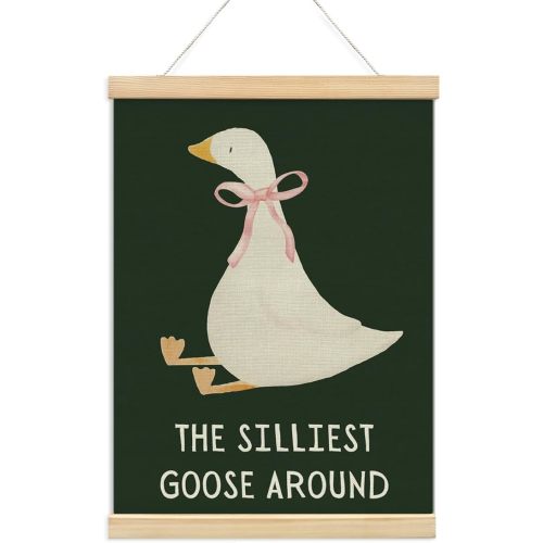 NaZaUK One Silly Goose Birthday Decor Girl, Poster Hanger Frame, Bow Wall Decor for Kids Room or Nursery, Silly Goose Birthday Decorations, Cute Canvas Banner for Dorm or Bedroom, 12x16 Inch