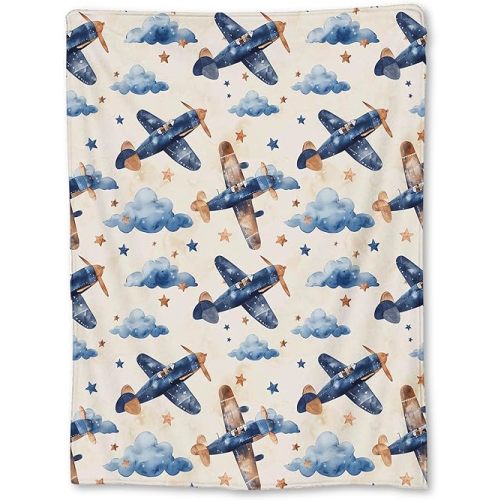 Vintage Airplane Blanket - Soft Lightweight Cozy Flannel Throw Blanket for Adults Kids Women Boys Girls, Warm Fluffy Fuzzy Blankets for Couch, Bed, Travel, Outdoor, Home Decor 60×50 in
