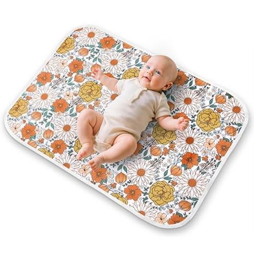 Diaper Changing Pads for Baby, Flower Change Mat, 3Layers Waterproof Change Pad Foldable Absorbent Mats for Women, Reusable Incontinence Underpads for Patient 24''x30'' (Daisy Flower)