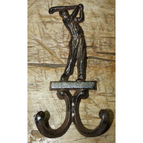Vintage Cast Iron Antique Style Golf Coat Hooks Hat Hook Rack Towel Club, Golfer