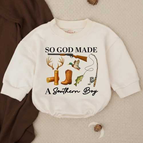 So God Made A Southern Boy Baby Romper, Hunting Baby Bodysuit, Baby Shower Gift, Baby Boy Clothes, Ducks Deer Fishing, Mallard Duck
