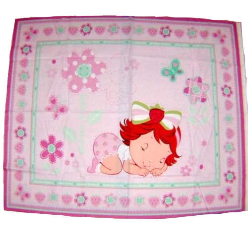 Vintage 2004 Sleeping Baby Strawberry Shortcake Growing Sweeter Fabric Panel Material Quilt Top New Rare 36" x 45"
