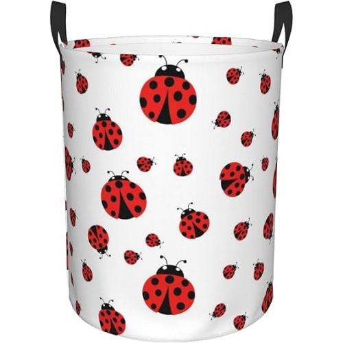 Laundry Hamper Compatible With Ladybug Red Black Dots White Collapsible Large Clothes Basket with Easy Carry Extended Handles for Clothes Toys Bathroom Nursery