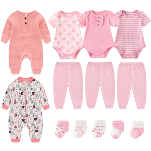 Ruliby Baby Bodysuit and Pant Sets Ribbed Romper Soft Newborn Boy Girl Clothes Outfits Layette Gift Set