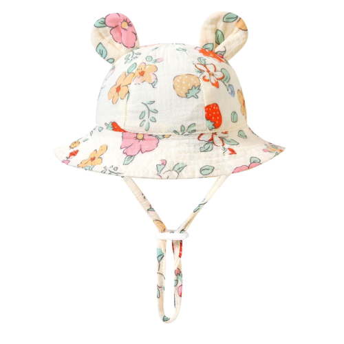 IVEYRTF Baby Girls Print Cute Bear Ear Sun Hat Soft Cotton Adjustable Beach Hat for Spring Summer Outdoor Hat