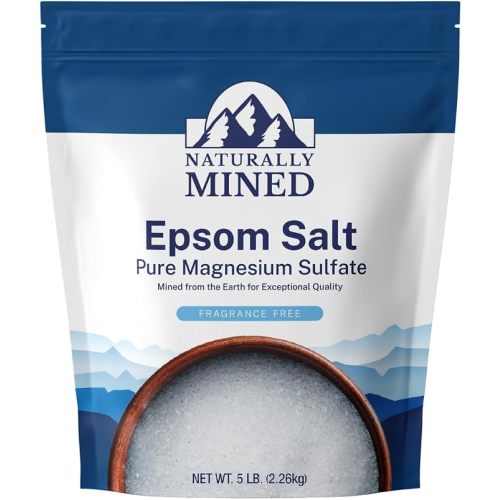 Naturally Mined Epsom Salt Bath and Foot Soak, Unscented Pure Magnesium Sulfate, 5lb