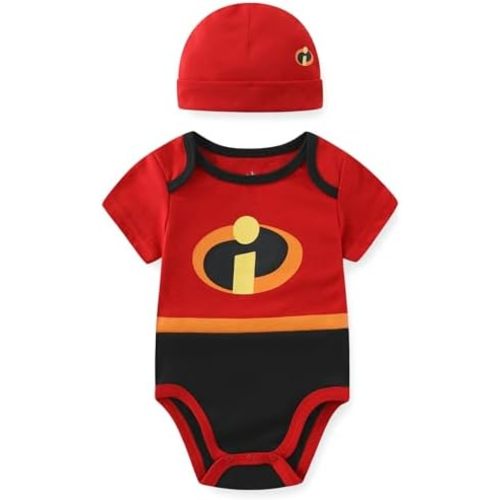 Disney The Incredibles Jack-Jack Baby Boys Bodysuit with Hat Cap 2 Piece Set for Newborn and Infant
