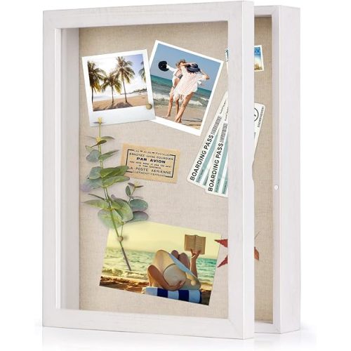 Love-KANKEI Deep Shadow Box 11x14,Wood Frame,Large Memory Box,Rustic White
