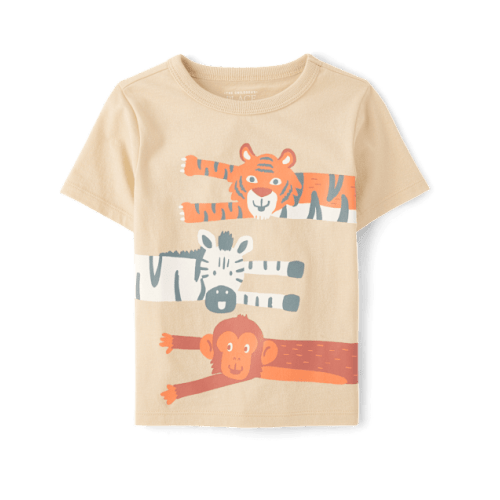 Baby And Toddler Boys Zoo Animals Graphic Tee - Tan