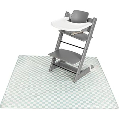 Tiny Twinkle Mess-Proof Splat Mats for Under high Chairs or Table Cover Art Projects for Baby and Toddler - Waterproof, Washable Floor or Table Splash mat 51" x 51" (Sage Checkers)