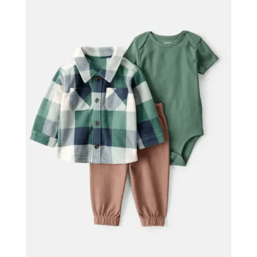 Baby Boy 3-Piece Plaid Little Jacket Set - Green/Brown | Carter's