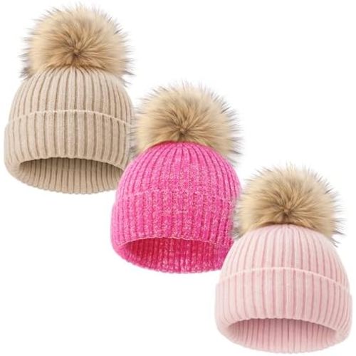 AQOKKA Baby Beanies Hats Newborn Toddler Winter Hat Soft Warm Pom Pom Beanie Knit Baby Cap for Girls Boys Infant 0-36 Months