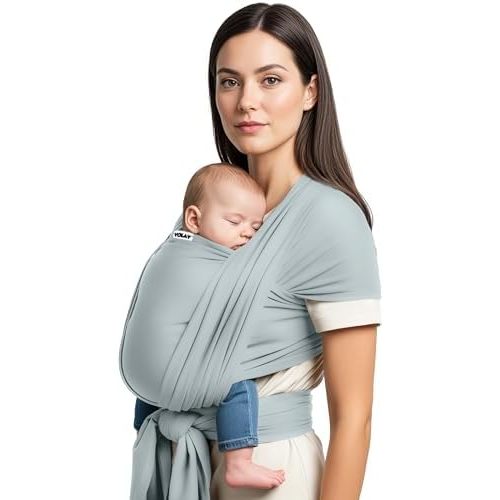 Yolay Baby Wrap Carrier Easy to Wear Soft Baby Carrier Sling Hands Free Adjustable Baby Carrier for Newborn to Toddler Upto 50 lbs, Light Grey