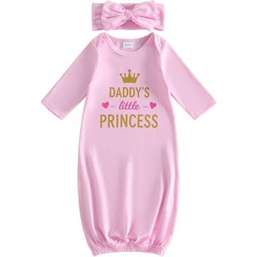 fhutpw Newborn Baby Girls Cotton Sleeper Gown She Is Here Nightgown Pajamas