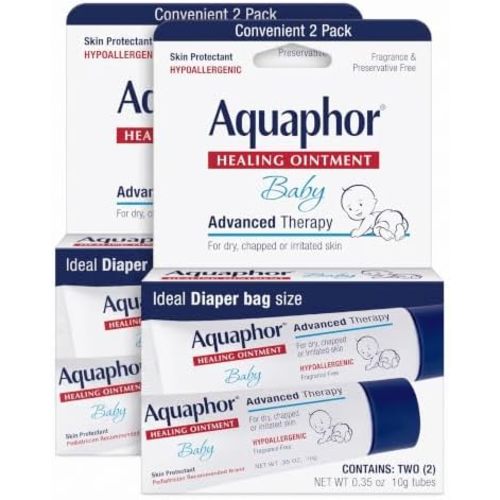 Aquaphor Baby Healing Ointment, To-Go Pack | Advanced Therapy | For Chapped Cheeks | For Diaper Rash | 2 Count Pack