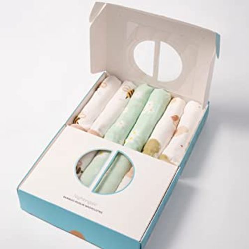 Nightingale Muslin Bamboo Baby Washcloths - Soft Organic Baby Washcloth Perfect for Newborn Sensitive Skin - Absorbent Baby Wipes, Wash Cloths or Face Towels - Pack of 6-12x12 in (Bee)